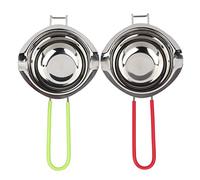 Stainless Steel Melting Pot 400ml | 2 - Piece Set with Long Handle & Pour Spouts | Butter/Chocolate/Cheese Melting Pot for Kitchen/Restaurant | Heat - Tolerant & Oxidation - (green+red)