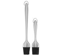 Stainless Steel Oil Brush Set 2Pcs | Food Grade Silicone for Grilling/Baking/BBQ | Non - Shed Fibers, Dishwasher Safe with Hanging Hook | Excellent for Ribs, Steak & Chicken