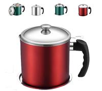 Stainless Steel Oil Filter Pot Can, Stainless Steel Oil Filter Pot, Bacon Grease Container for Kitchen with 304 Fine Mesh Strainer, Home & Restaurant Cooking (Red)