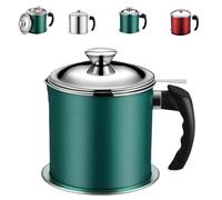 Stainless Steel Oil Filter Pot Can, Stainless Steel Oil Filter Pot, Bacon Grease Container for Kitchen with 304 Fine Mesh Strainer, Home & Restaurant Cooking (Green)