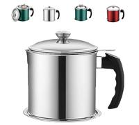 Stainless Steel Oil Filter Pot Can, Stainless Steel Oil Filter Pot, Bacon Grease Container for Kitchen with 304 Fine Mesh Strainer, Home & Restaurant Cooking (Silver)
