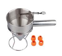 Stainless Steel Pancake Batter Dispenser, Batter Dispenser with Ergonomic Handle and 4 Silicone Spouts, 1200ml Cake Batter Funnel Dispenser with Stand for Pancakes Cupcakes Waffles