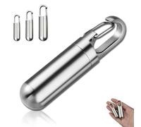 Stainless Steel Pill Box,Keychain Pill Holder,Mini Travel Pill Case,Small Pill Container with Carabiner,Portable Pill Organizer for Camping,Traveling and Outdoor Adventures (Silver,S)