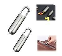 Stainless Steel Pill Box, Metal Pill Box Organizer, Keychain Pill Holder Container, Pill Holders, Medicine Case for Traveling (Silver-S+Silver-L)