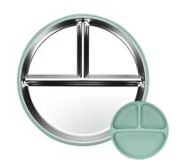 Stainless Steel Plates, Three Compartment Dinnerware, Divided Serving Tray, Non-Stick Metal Material, Sturdy Food-Safe Design, Ideal for Balanced Meals with Vegetables