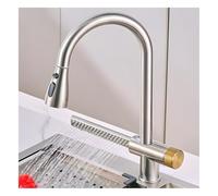 Stainless Steel Pull-Out Kitchen Waterfall Faucet, Hot & Cold Water, 4 Outlet Modes, Household Rotating Single Hole Sink Faucet, For RV & Bar Utility(Black)