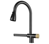 Stainless Steel Pull-Out Kitchen Waterfall Faucet, Hot & Cold Water, 4 Outlet Modes, Household Rotating Single Hole Sink Faucet, For RV & Bar Utility(Black)
