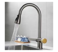 Stainless Steel Pull-Out Kitchen Waterfall Faucet, Hot & Cold Water, 4 Outlet Modes, Household Rotating Single Hole Sink Faucet, For RV & Bar Utility(Black)