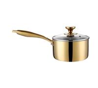 Stainless Steel Saucepan - Nonstick Small Cooking Pot, Compact Kitchen Skillet, Long Ergonomic Handle | Elegant Silver Gold Design, Home Restaurant Outdoor Backyard Camping Picnic Food Preparation Too