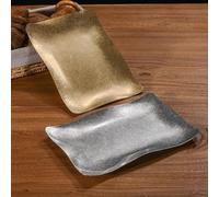 Stainless Steel Serving Tray 27x18cm Ripple Design Commercial(21*14cm Gold) | 27x18.3x2cm size, microwave safe heating, rust resistant steel, elegant wave texture, silver or gold finish