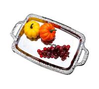 Stainless Steel Serving Tray - 39x23x1.7cm Large Rectangular Food Display Platter with Handles, Modern Silver Decor Plate | Elegant Cake Dessert Fruit Bread Serving Tray for Home Party Kitchen Use
