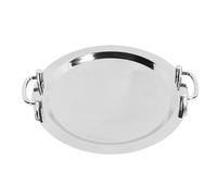 Stainless Steel Serving Tray, Bright Mirror Rectangle Dinner Plates Buffet Plate Metal Serving Tray With Handle For Hotel Restaurant Banquet (Round (Diameter 15.7in))