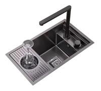 Stainless Steel Single Bowl Kitchen Sink with Concealed Glass Washer Space-Saving Design for Coffee Shops Restaurants Bars RVs - Black 55 x 32 x 23 cm Lift Faucet Included