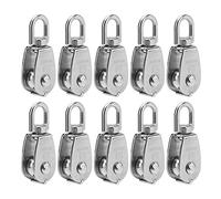 Stainless Steel Single Pulley Block | 360° Swivel Hook & M25 150kg Capacity | Robust Lifting Pulley for Towing/Rigging/Construction | 10Pcs Set with Wire Rope Wheel (M15)