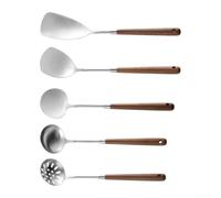 Stainless Steel Spatula Set 5Pc Walnut Handle