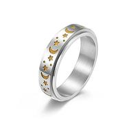 Stainless Steel Spinner Rings Moon and Star Fidget Stress Relieving Anxiety Rotate Freely Engagement Wedding Promise Band Luminous Glow in The Dark Jewelry Gift for Women Men Boys Girls