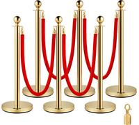 Stainless Steel Stanchion Post Queue 6PCS Pole w/ 4 Red Velvet Ropes, Crowd Control Barriers w/Fillable Base for crowd control in theaters, hotels, casinos, red carpet events, ticket offices, and more