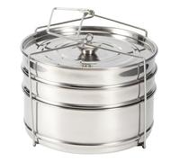 Stainless Steel Steamer Pot Set 3 Tier | Stackable Cooker Accessories for Pressure Cookers/Rice/Vegetables | 3 - Piece Food Steamer Insert with Lid