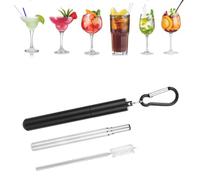 Stainless Steel Straw, 23cm/9.1in Portable Stainless Steel Telescopic Reusable Straw with CleaningBrush for Drinking Coffee Milk Tea (noir)