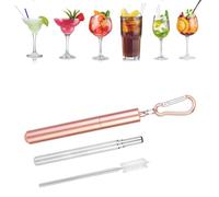 Stainless Steel Straw, 23cm/9.1in Portable Stainless Steel Telescopic Reusable Straw with CleaningBrush for Drinking Coffee Milk Tea (rose)