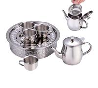 Stainless Steel Tea Set, Children’s Teapot with Cups and Tray, 8.46x2.17 inches Design, Compact Drinkware, Perfect for Boys Girls Students Beginners Kindergarten