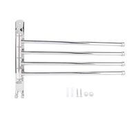 Stainless Steel Towel Rack 4 Rods | 180° Rotation Wall Mount Holder | Space Saving Organizer for Bathroom/Kitchen/Toilet | Foldable Design with Hooks