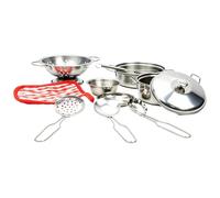 Stainless Steel Toy Kitchen Accessories - 230g Lightweight Cookware | Miniature Whisk Spoon Pots Plates Set for Kids Outdoor Picnic Camping Sensory Mud Kitchen Play House Travel Activity Game