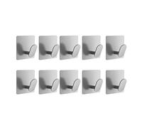 Stainless Steel Wall Hook Bathroom Robe Hooks Adhesive Towel Holder Kitchen Accessories Organizer Multi-Purpose Door Hanger Hook(10pcs silver)