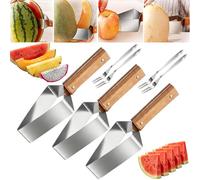 Stainless Steel Watermelon Slicer, 2026 Wooden Handle Triangle Watermelon Cutter, Premium Stainless Steel Fruit Slicing Tool for A Wide Variety, Cantaloupe, Honeydew (3PCS)