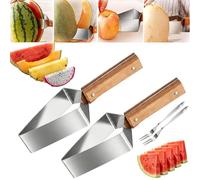 Stainless Steel Watermelon Slicer, 2026 Wooden Handle Triangle Watermelon Cutter, Premium Stainless Steel Fruit Slicing Tool for A Wide Variety, Cantaloupe, Honeydew (2PCS)