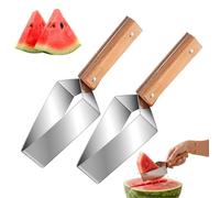 Stainless Steel Watermelon Slicer, Triangle Watermelon Cutter with Wooden Handle, Fruit Divider Tool, Easy Kitchen Gadget for Home Kitchen, Camping and Summer Parties (2pcs)