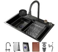 Stainless Steel Workstation Sink Single Bowl Bar Sink with Pull Down Sprayer Faucet & Accessories 80 x 45 x 22 cm Kitchen & Bar Use
