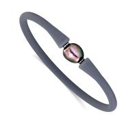 Stainlesssteel Bracelet en silicone avec perles de culture d'eau douce polies 9 10 mm Noir baroque Gris, taille unique, Métal Silicone Métal Perle Silicone, Pas de gemme
