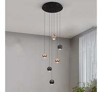 Staircase Globe Black Gold LED Foyer Entryway High Ceiling Mid Century Hanging Pendant Light Chandelier for Bedroom Dining Room Kitchen Island