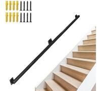 Staircase Handrails 1ft-20ft Handrails for Indoor Stairs Stair Banister Hand Railings for Stairs Metal Railing Wrought Iron Pipe Handrail with Wall Mount Support(Black,16ft/480cm)