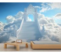 Stairway to Heaven - Papier peint mural pour salon, chambre à coucher, ciel bleu et nuages blancs (ne pas décoller et coller)