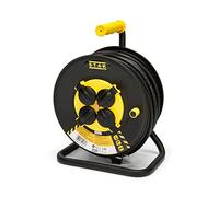 Stak REELART-FR-25 Enrouleur electrique professionnel, water proof IP44 cable 25m en caoutchouc 3G2.5m㎡ pour chantier, bricolage, jardin. 4 Prises, chassis acier, Noir