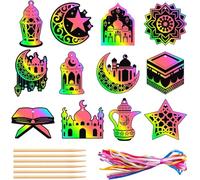 Stakee 1 Kit De Grattage Ramadan pour Enfants, Papier À Gratter Étoile Lune Lanterne Mosquée Arc-en-Ciel Cartes À Gratter Ramadan Décorations Aïd Ramadan Cadeaux Islamiques
