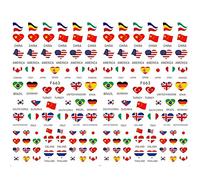 Stakee 2pcs Nail Art Autocollant National Drapeau Manucure Autocollant Coeur Drapeau Nail Autocollant Auto-adhésif Ongle Décale De