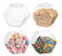 Stakee Bocaux À Bonbons Hexagonaux En Plastique, 4 Pièces, Pots À Biscuits En Plastique Avec Couvercles, Récipient Alimentaire Réutilisable À Large Bouche, Récipient De Stockage Des Aliments