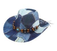 Stakee Chapeau De Cowboy Western pour Femmes Hommes, Chapeau en Denim Patchwork Tie-Dye À Large Bord, Chapeau De Jazz Vintage pour Déguisement Cosplay, Accessoire De Fête Élégant