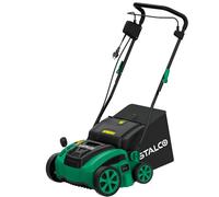 STALCO LSS2 en 1 Scarificateur 1500 W 36 cm, aérateur de gazon et éliminateur de mousse, réglage central de la hauteur de -12 à +10 mm, panier collecteur de 45 l, 2 rouleaux, IPX4 électrique
