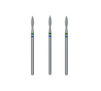 STALEKS PRO by Natury Nails Lot de 3 fraises diamant DUO Flame Blue-Green 2,1 x 8 mm pour cuticules, manucure et pédicure en forme de flamme (grain moyen/gros)