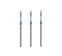 STALEKS PRO Lot de 3 fraises diamantées DUO Flame Red-Blue 2,1 x 0,8 mm. Cuticules, manucure et pédicure. Forme de flamme (grain doux/moyen)