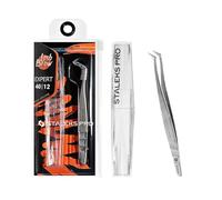 STALEKS PRO Pince courbe professionnelle pour extension de faux cils. Modélisation méga volume 65°. Idéal pour les classiques naturels et volume 2-8D. Acier inoxydable AISI 420. Expert 40/12