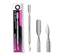 STALEKS PRO Poussoir Cuticule Double Poussoir Rond Large + Nettoyeur Manucure Pédicure Acier Inoxydable Expert 30/3