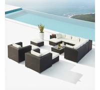 Salon De Jardin Modulable 13-14 Places En Résine Tressée Noir Et Blanc Noir