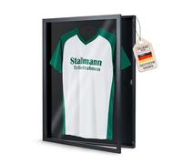 Stallmann Design Cadre de maillot « Easy Click & Fill » avec porte | Couleur du cadre : noir | Fond : noir | Dimensions : 70 x 90 cm | Vitrine de haute qualité et facile à remplir pour maillots