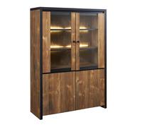 Altobuy Argentier STALONE 4 Portes Effet Bois Manguier Foncé et Noir
