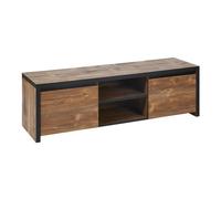 Altobuy Meuble TV STALONE 2 portes 2 niches effet bois manguier foncé et noir